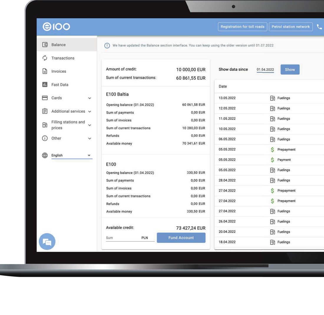 E100 client portal dashboard